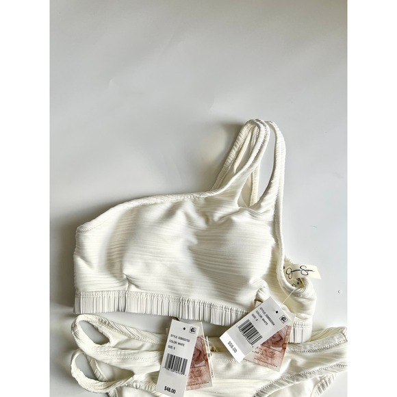 NWT Jessica Simpson One Shoulder Slash Bikini Top&Cut Out Hipster Bottoms White - Picture 6 of 7